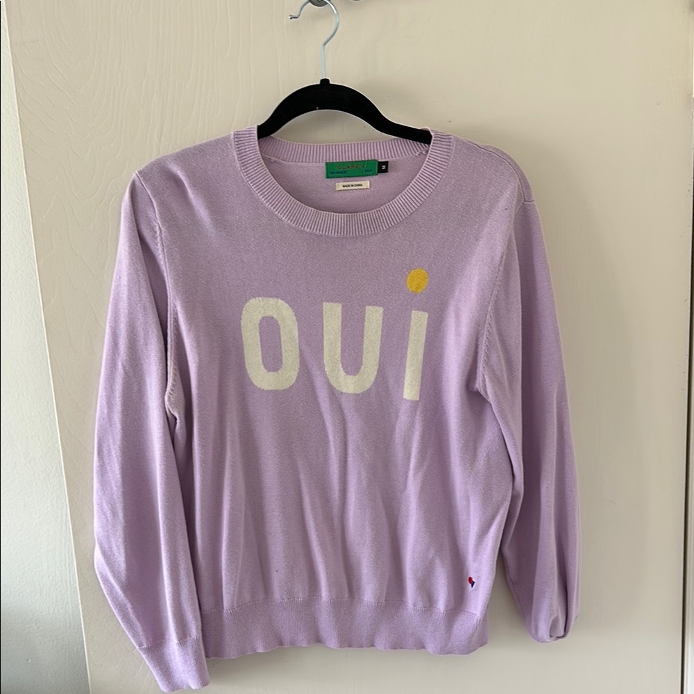 Clare V Lavender Sweater with 'Oui' Design